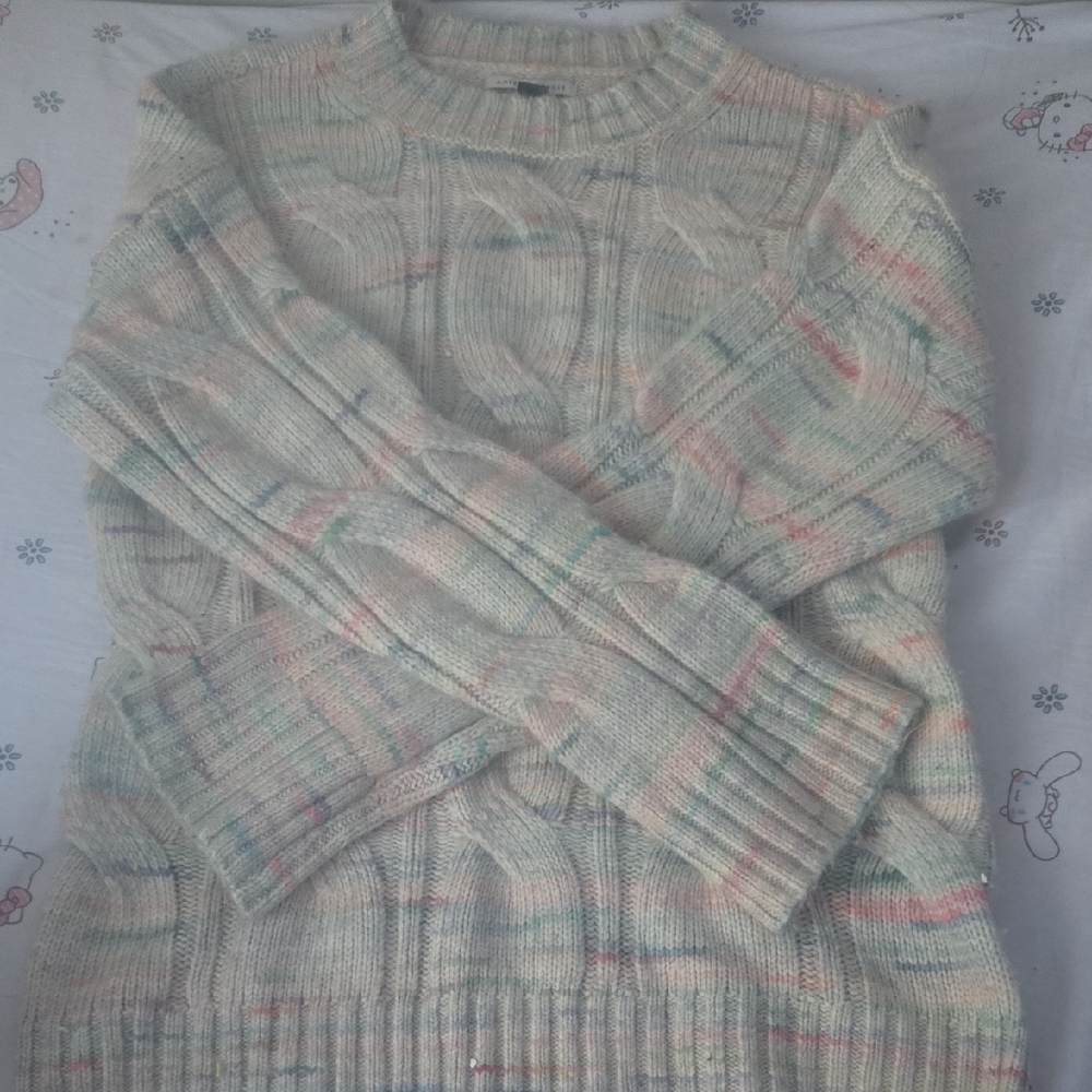 American Eagle Outfitters Pastel Cable Knit Crewneck Sweater